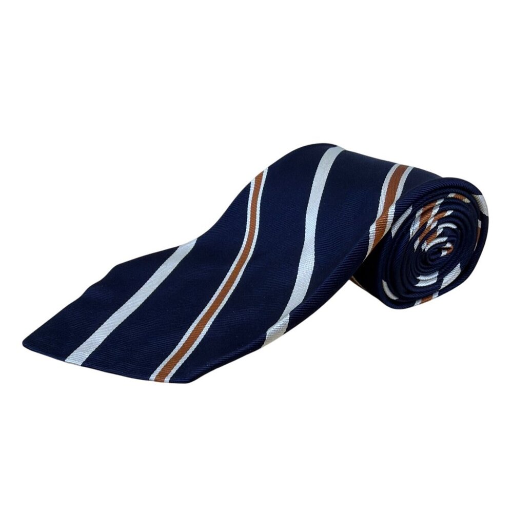 Vintage Brooks Brothers Navy Silk Striped Necktie Blue/Brown/White